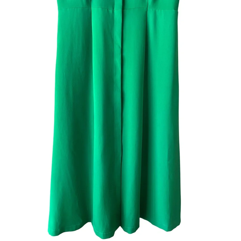 NWT Mac Duggal Crepe Collar Short Sleeve Green Midi Dress - NO BELT - Picture 6 of 11